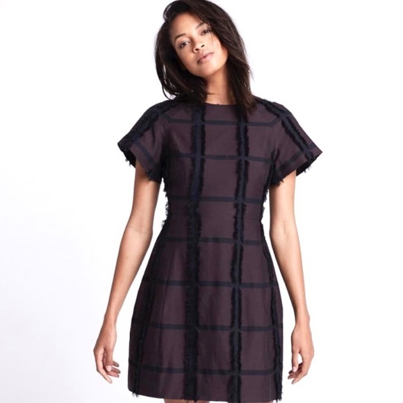 RALLIER Gabriella Mahogany Dress, Windowpane Fringe Design, Size 0 - Picture 1 of 11